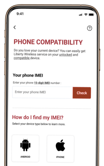 Picture of a phone showing a checker for phone compatibility